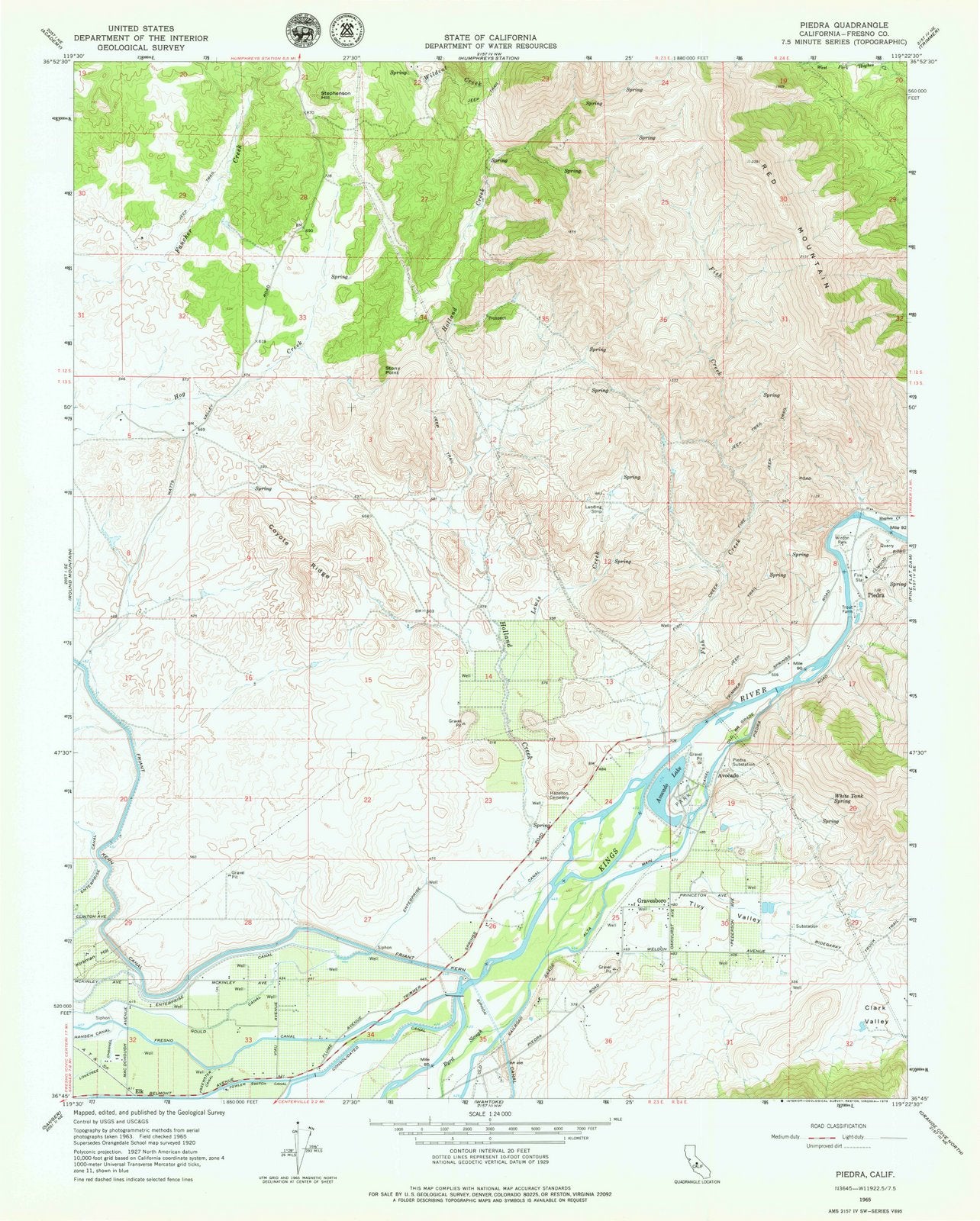 1965 Piedra, CA - California - USGS Topographic Map