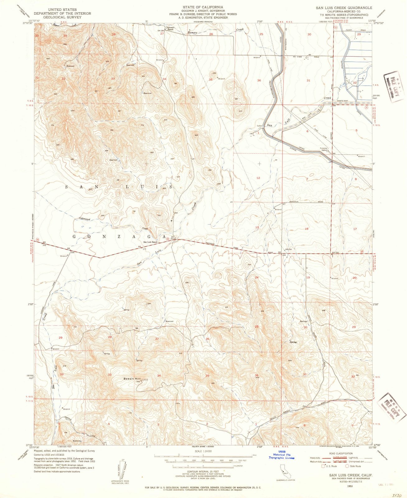 1953 San Luis Creek, CA - California - USGS Topographic Map