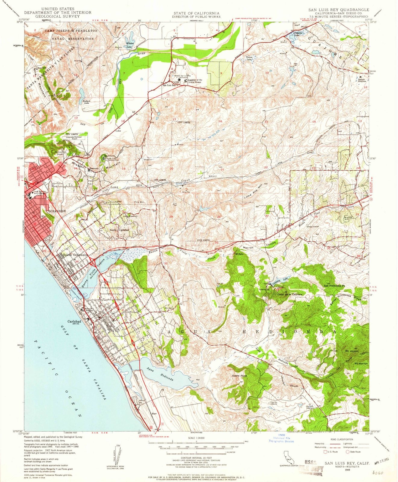 1948 San Luis Rey, CA - California - USGS Topographic Map