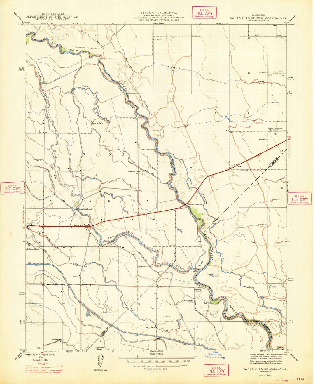 1916 Santa Rita Bridge, CA - California - USGS Topographic Map