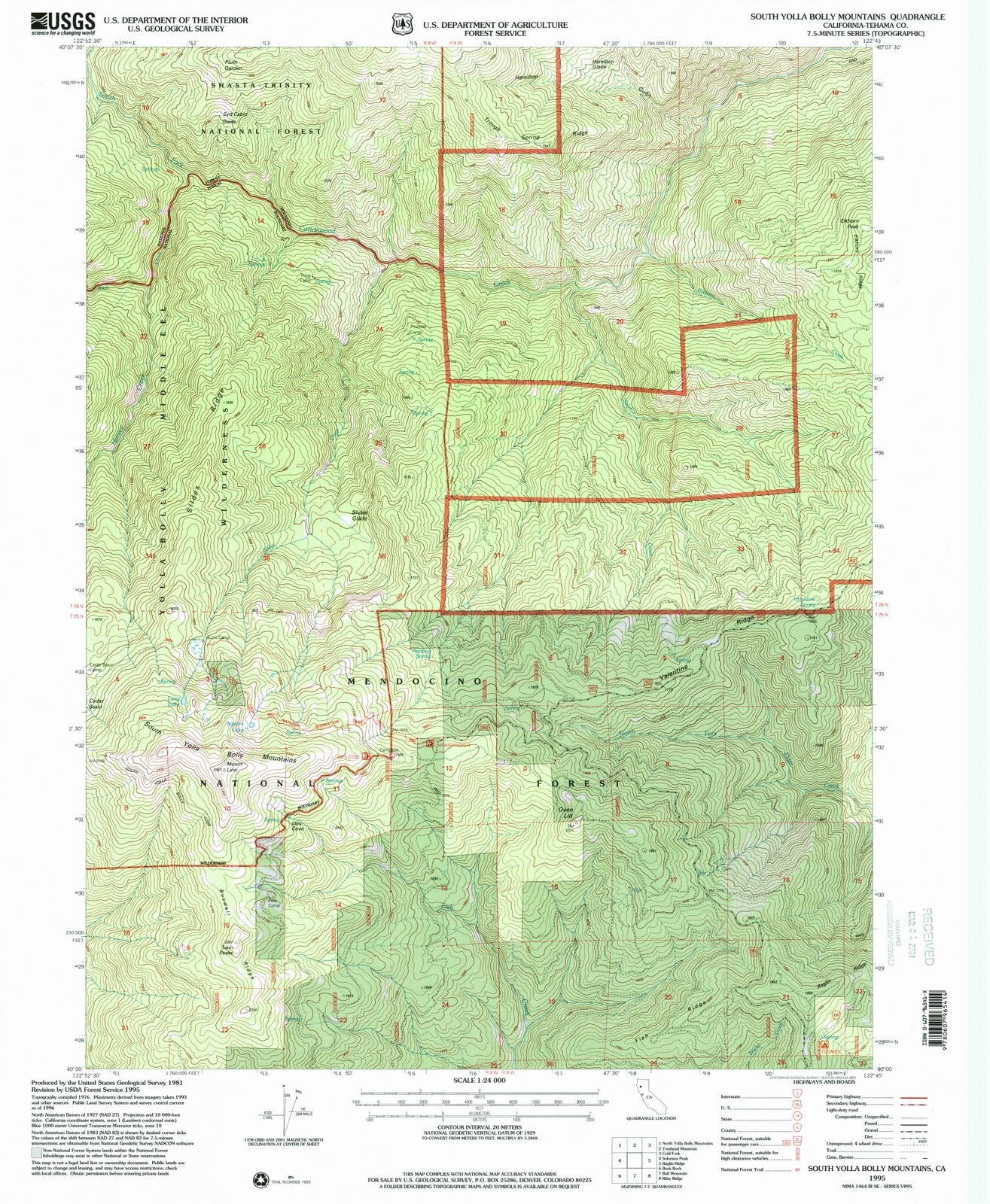 1995 South Yolla Bolly Mountains, CA - California - USGS Topographic Map