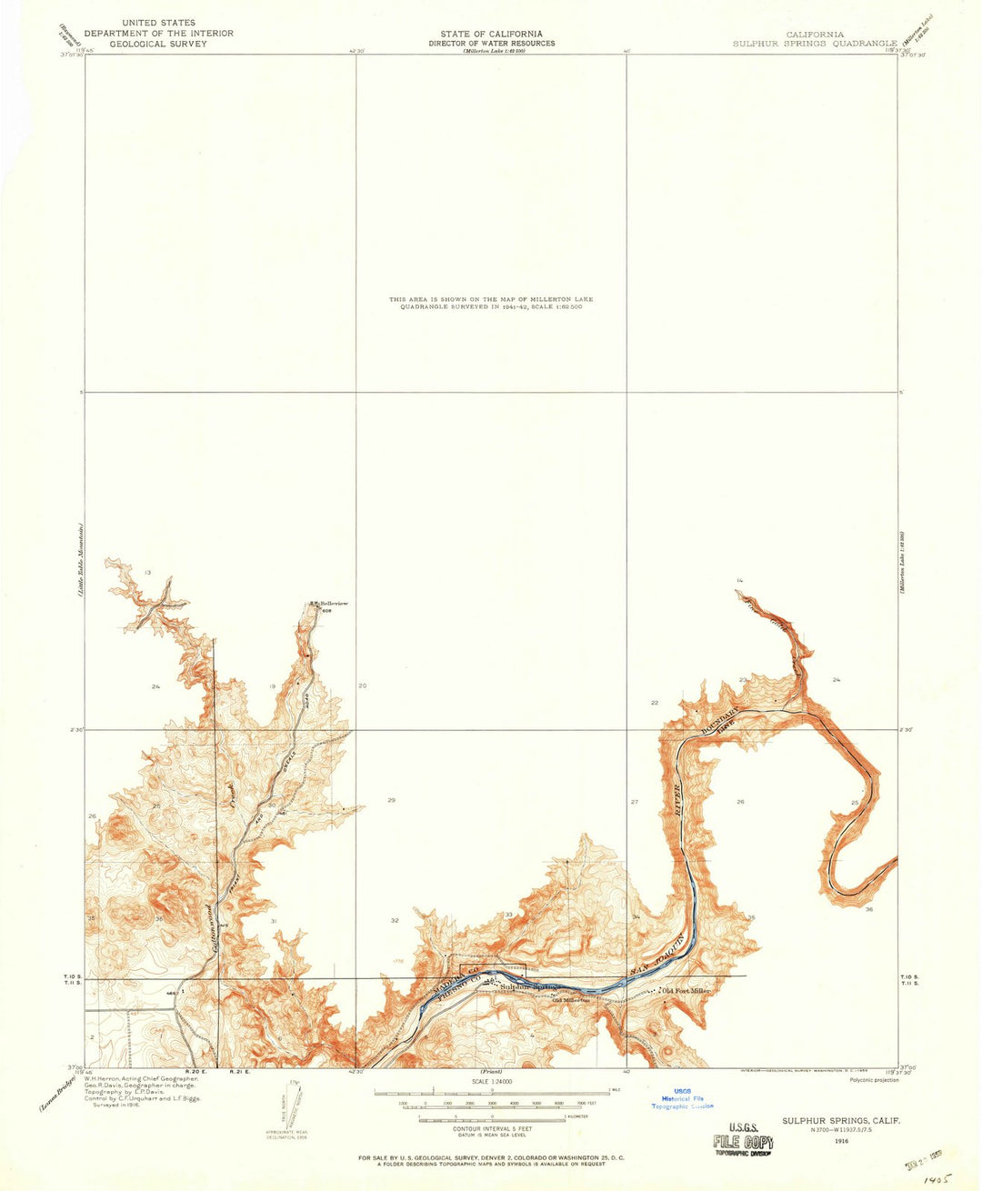 1916 Sulphur Springs, CA - California - USGS Topographic Map