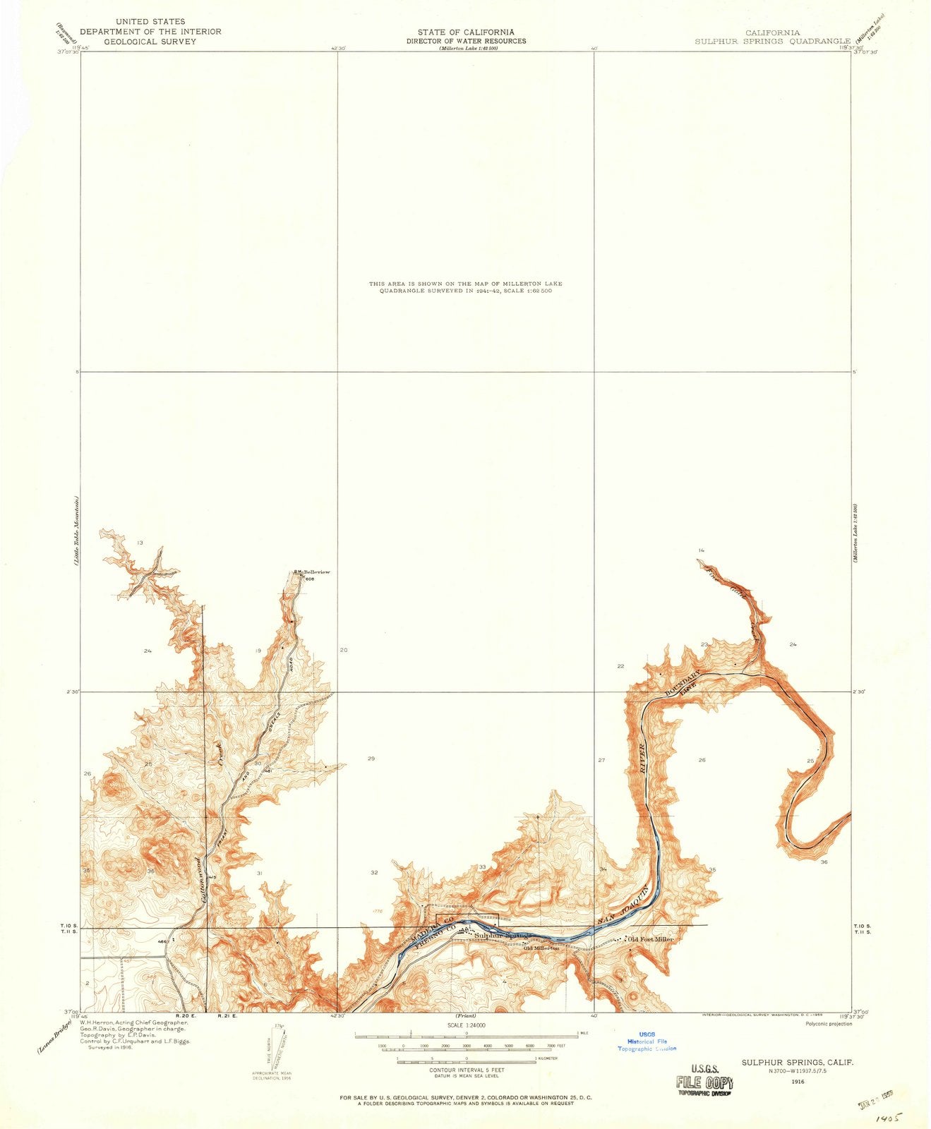 1916 Sulphur Springs, CA - California - USGS Topographic Map