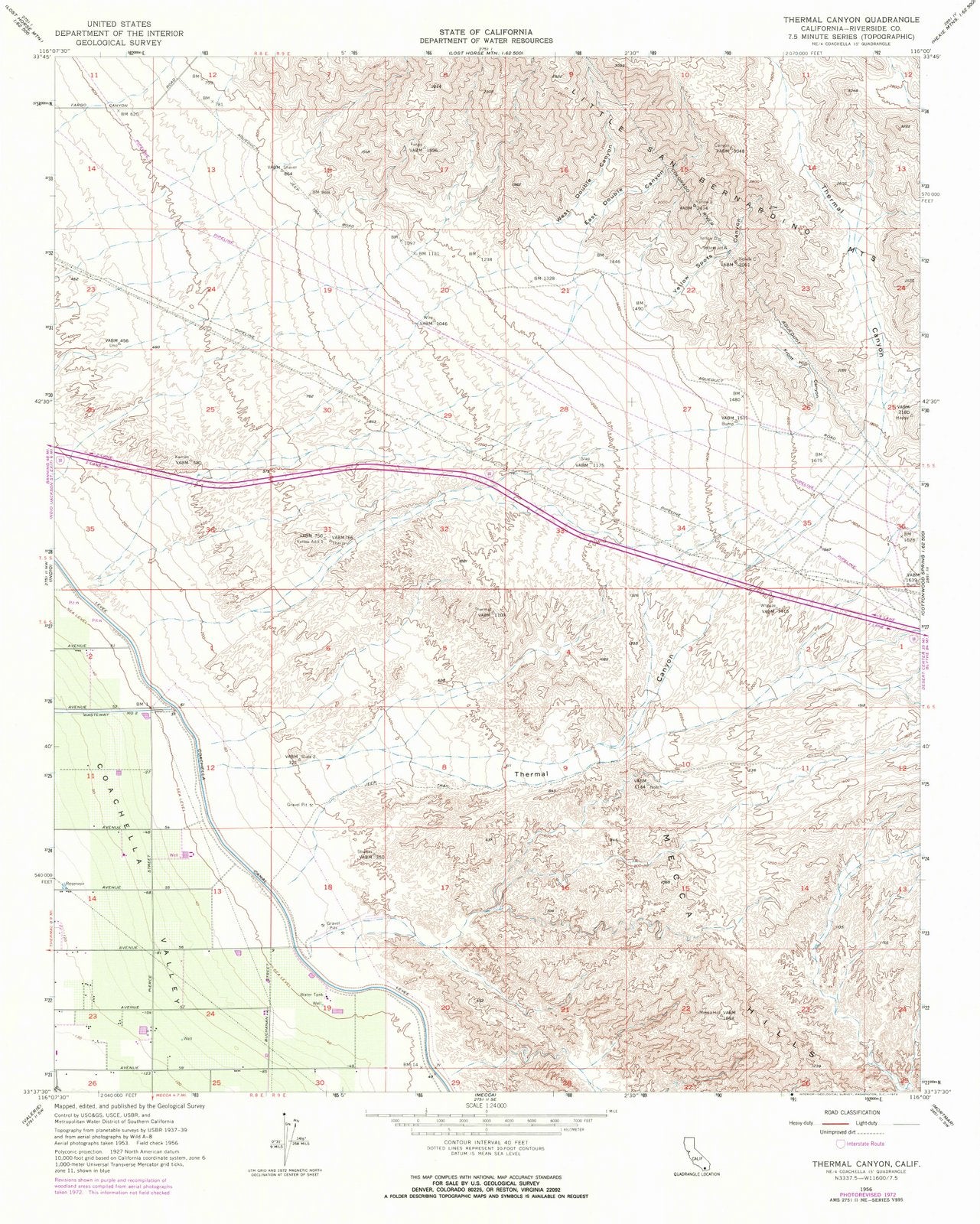 1956 Thermal Canyon, CA - California - USGS Topographic Map