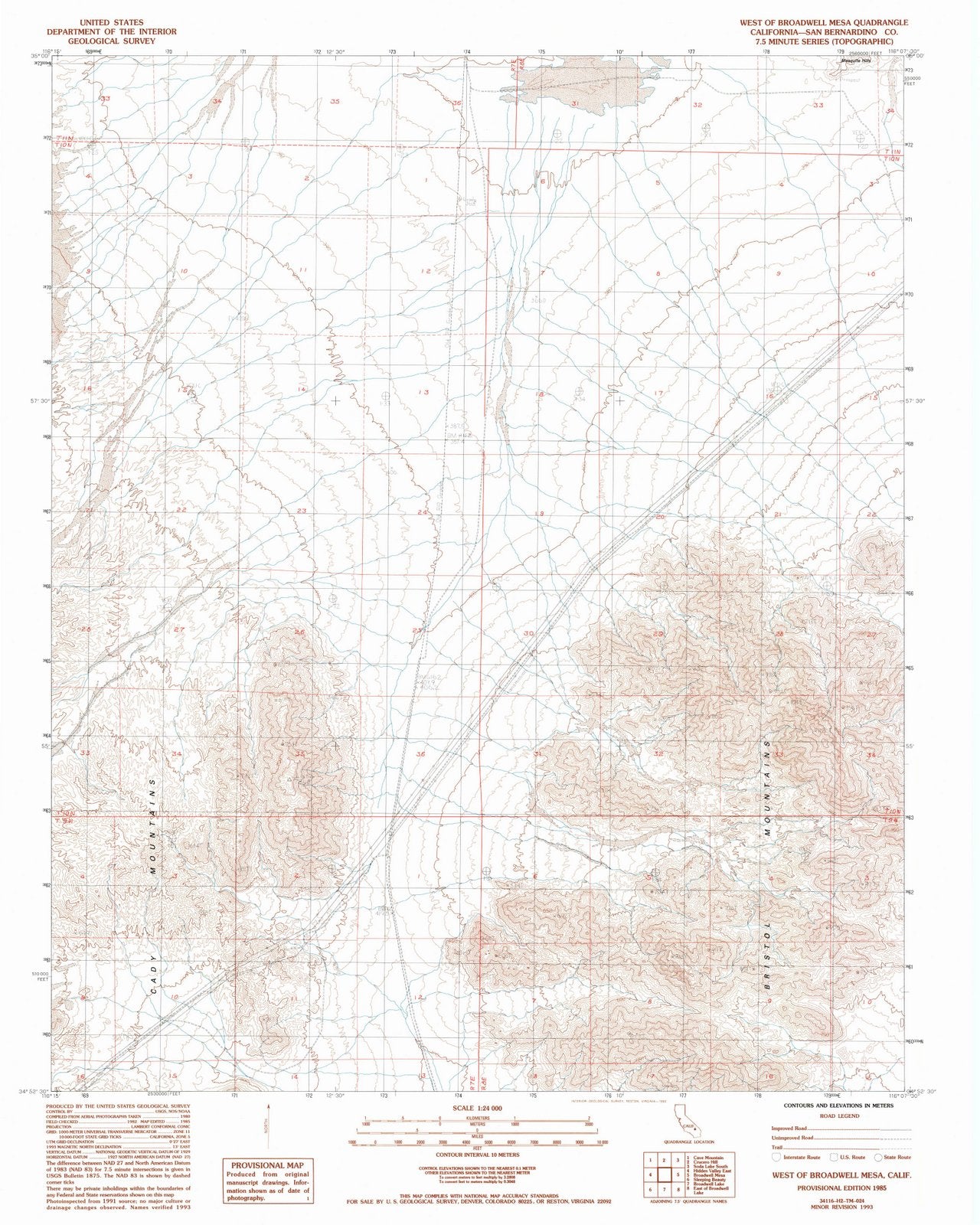 1985 West of Broadwell Mesa, CA - California - USGS Topographic Map