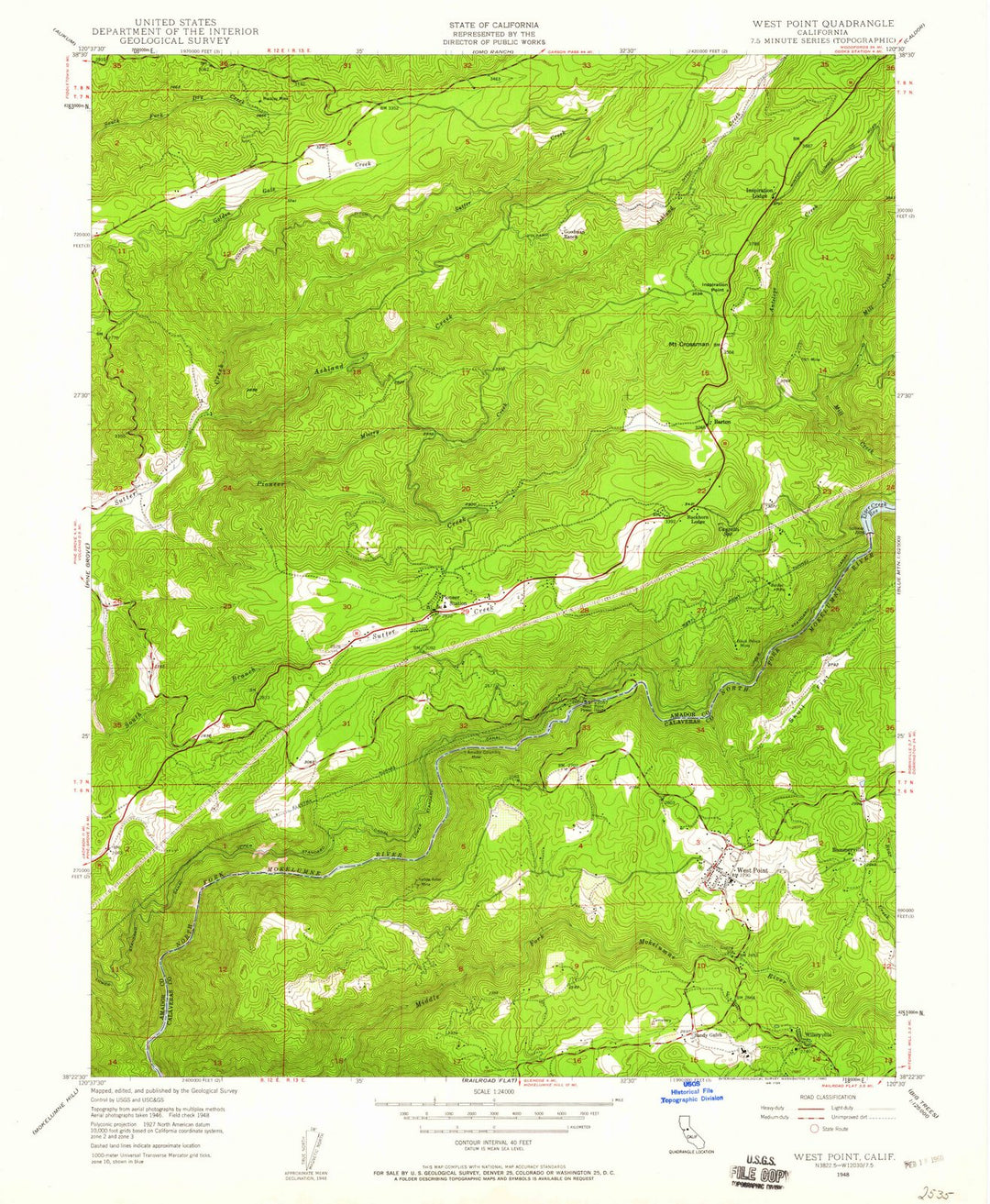 1948 West Point, CA - California - USGS Topographic Map