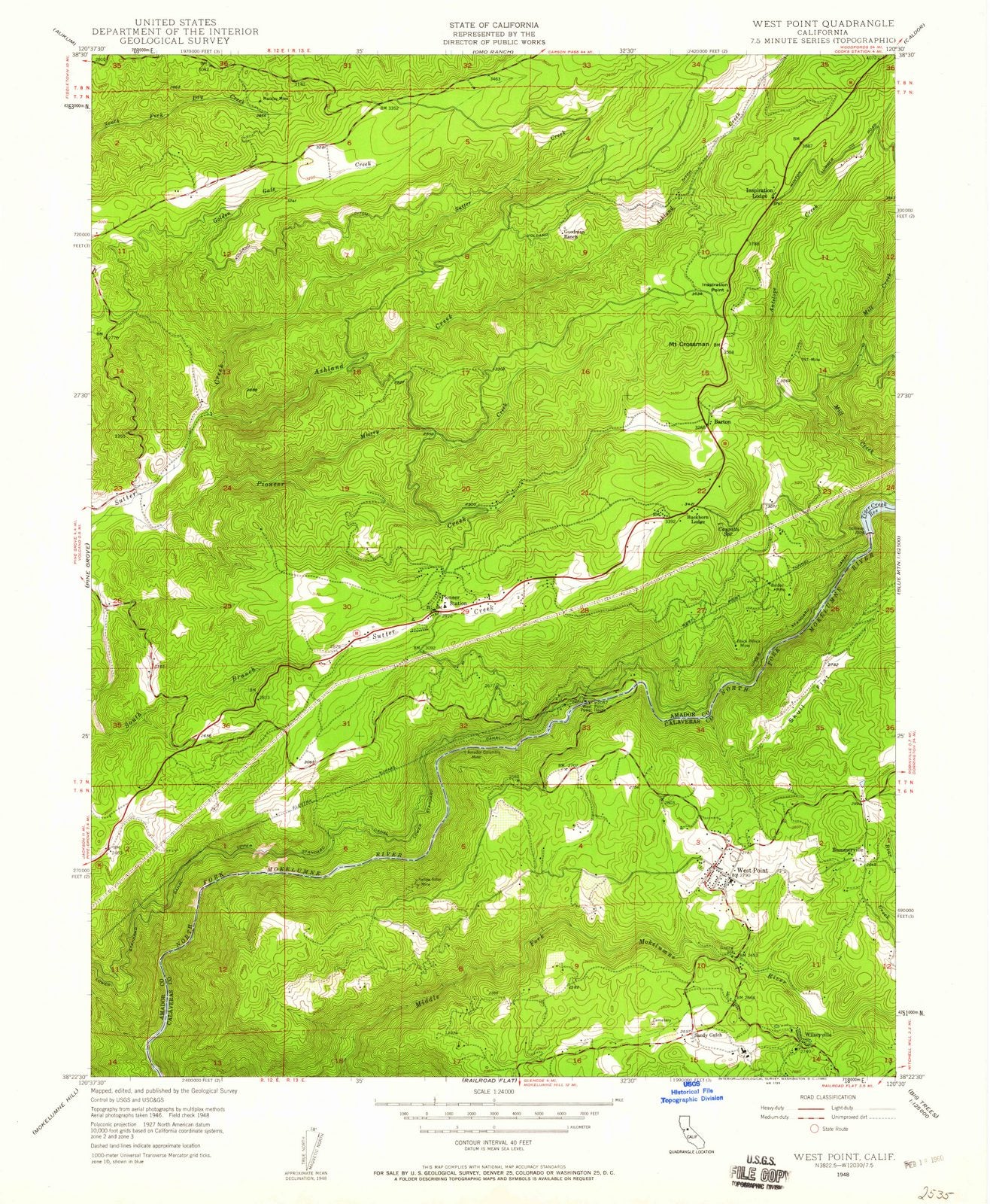 1948 West Point, CA - California - USGS Topographic Map