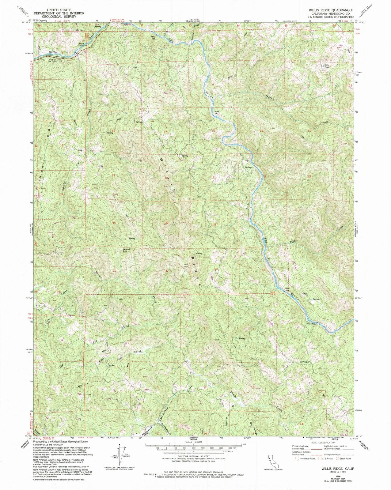 1966 Willis Ridge, CA - California - USGS Topographic Map