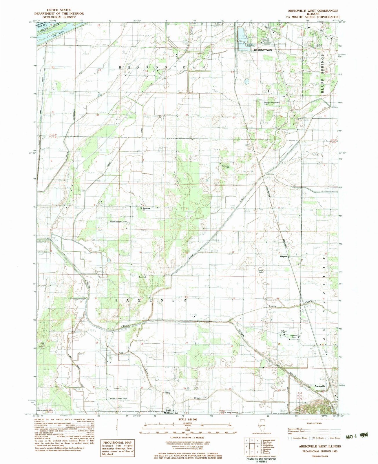 1983 Arenzville West, IL - Illinois - USGS Topographic Map