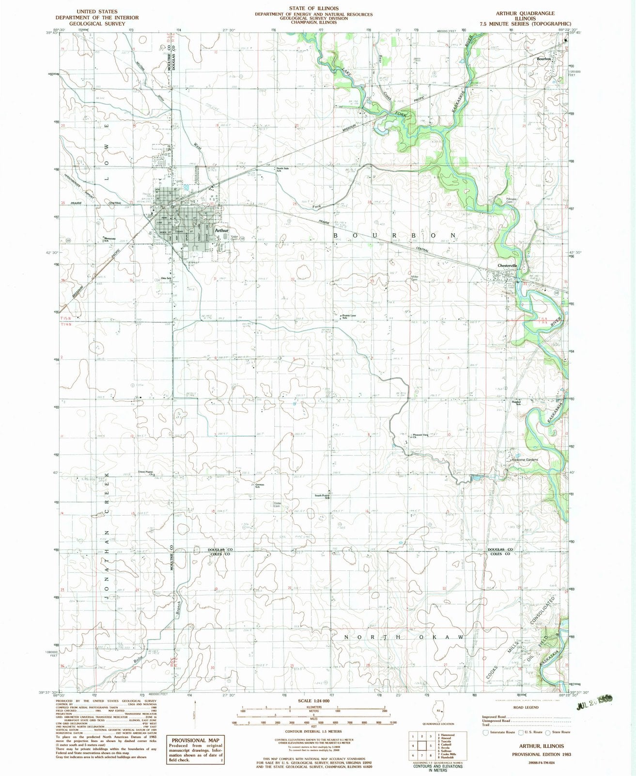 1983 Arthur, IL - Illinois - USGS Topographic Map