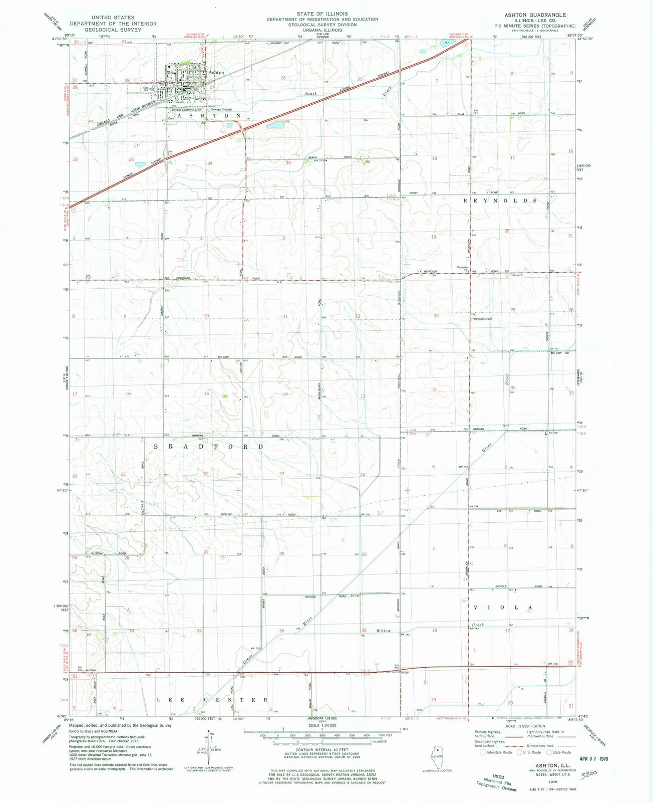 1975 Ashton, IL - Illinois - USGS Topographic Map
