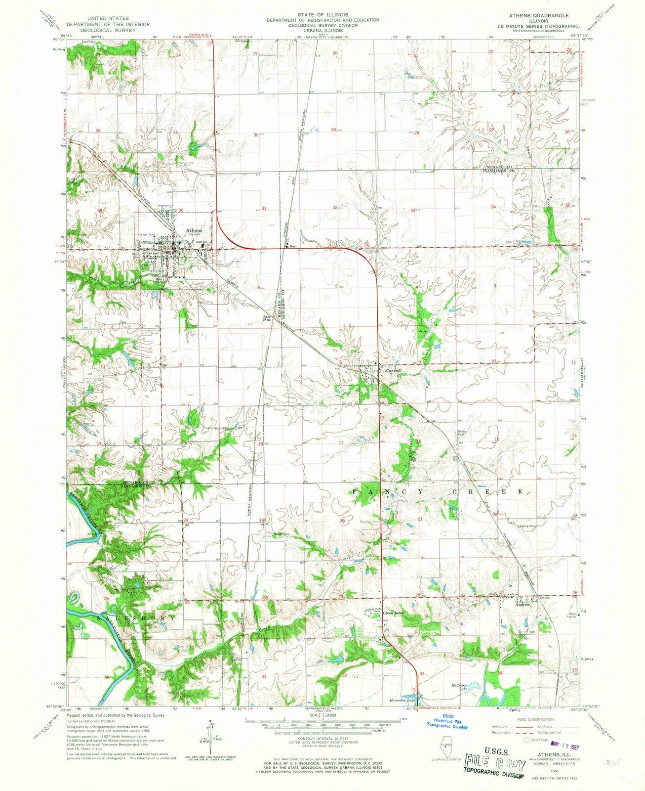 1966 Athens, IL - Illinois - USGS Topographic Map