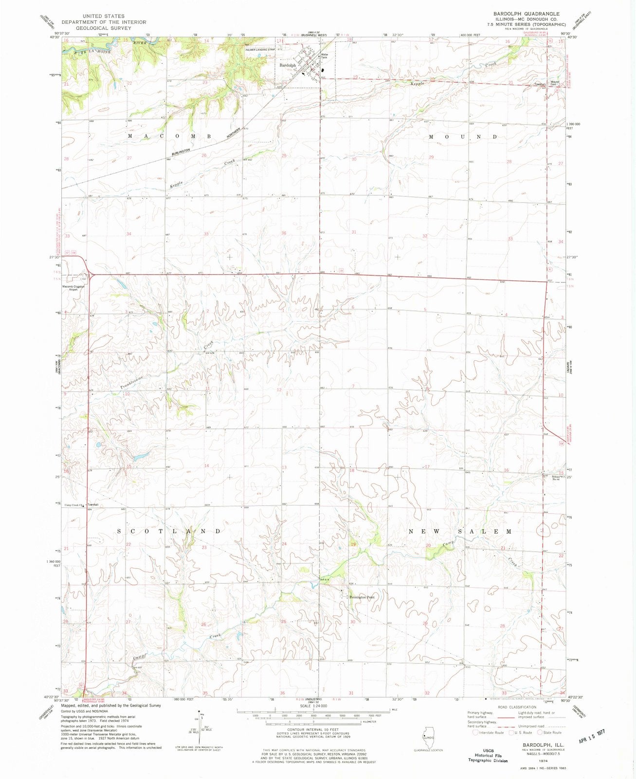 1974 Bardolph, IL Illinois USGS Topographic Map Historic Pictoric