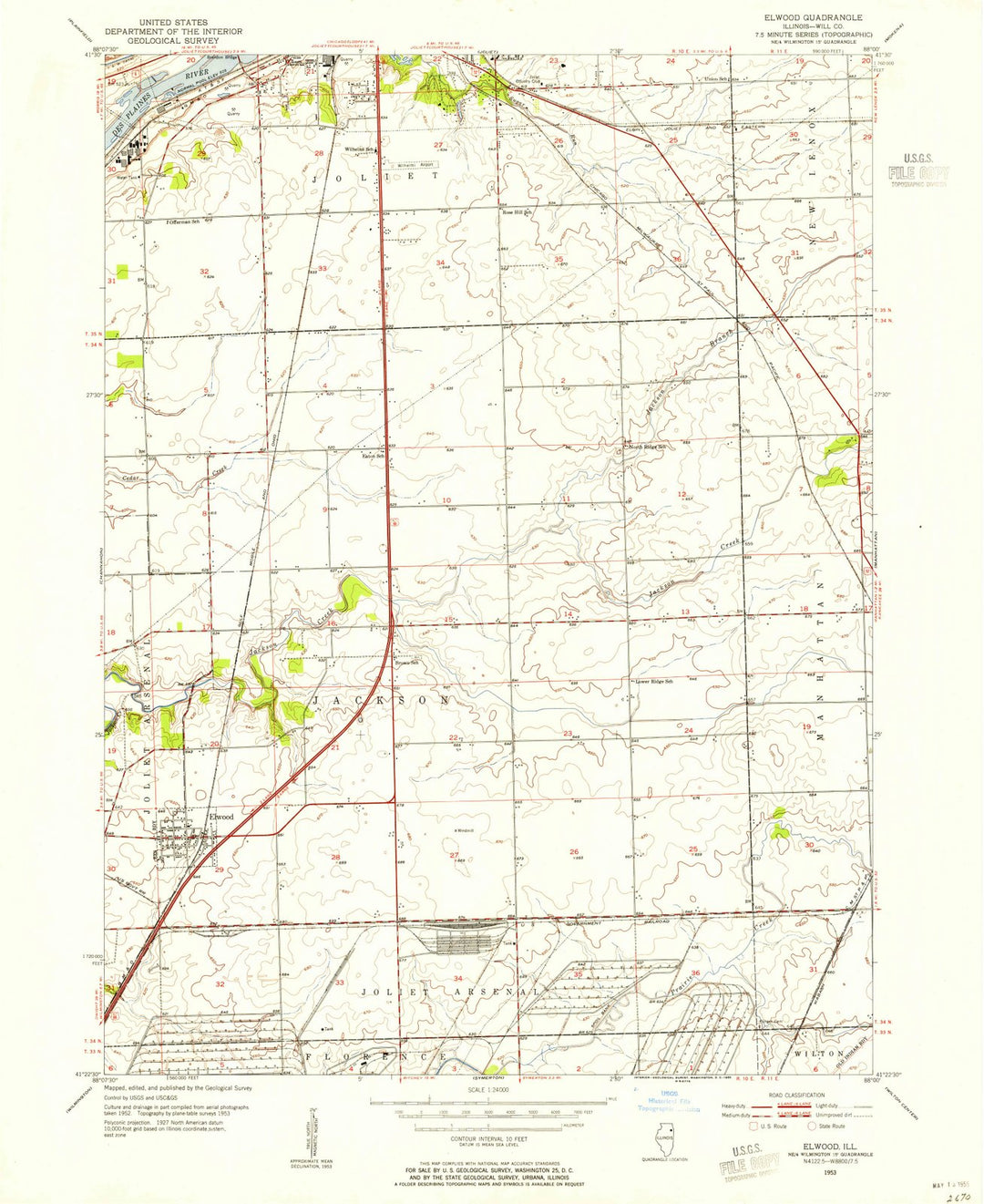 1953 Elwood, IL - Illinois - USGS Topographic Map