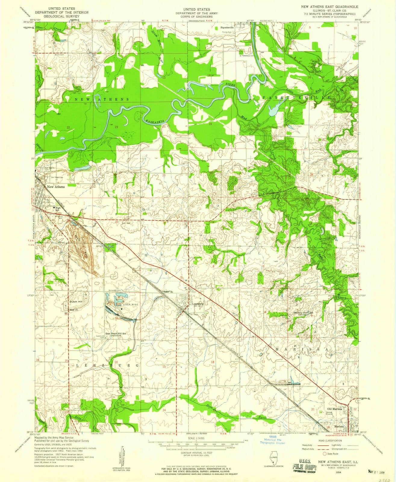 1954 New Athens East, IL - Illinois - USGS Topographic Map