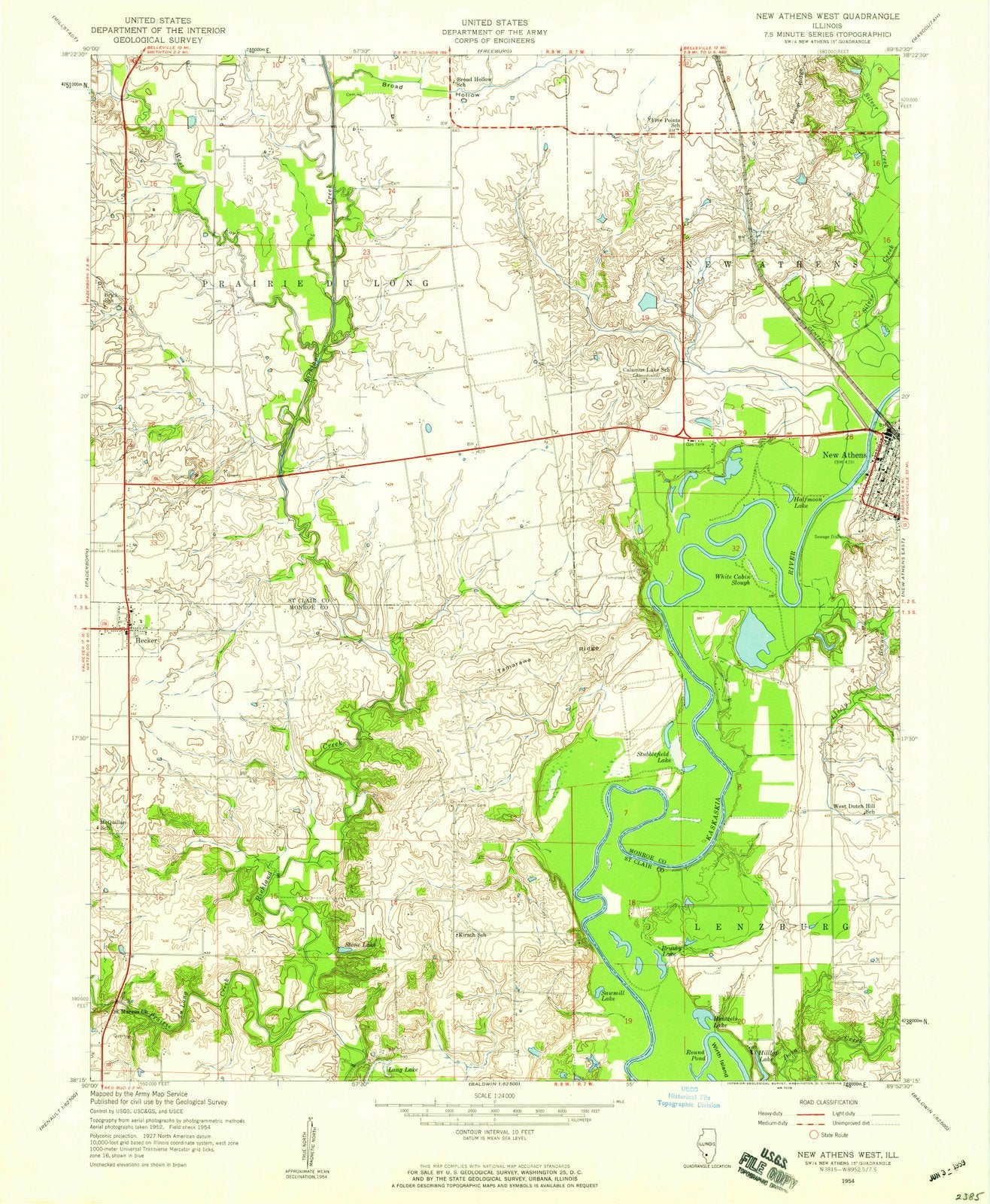 1954 New Athens West, IL - Illinois - USGS Topographic Map