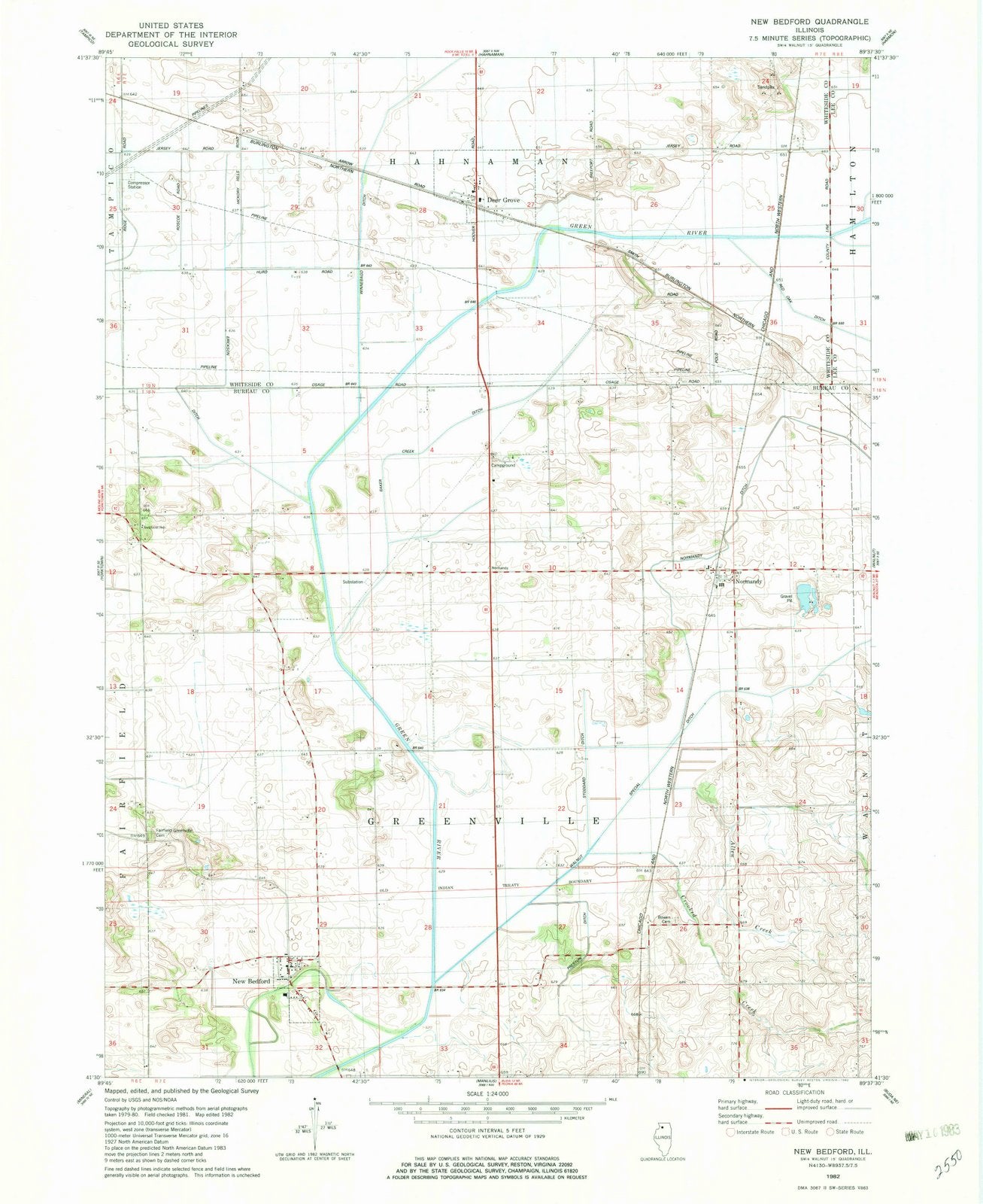 1982 New Bedford, IL - Illinois - USGS Topographic Map