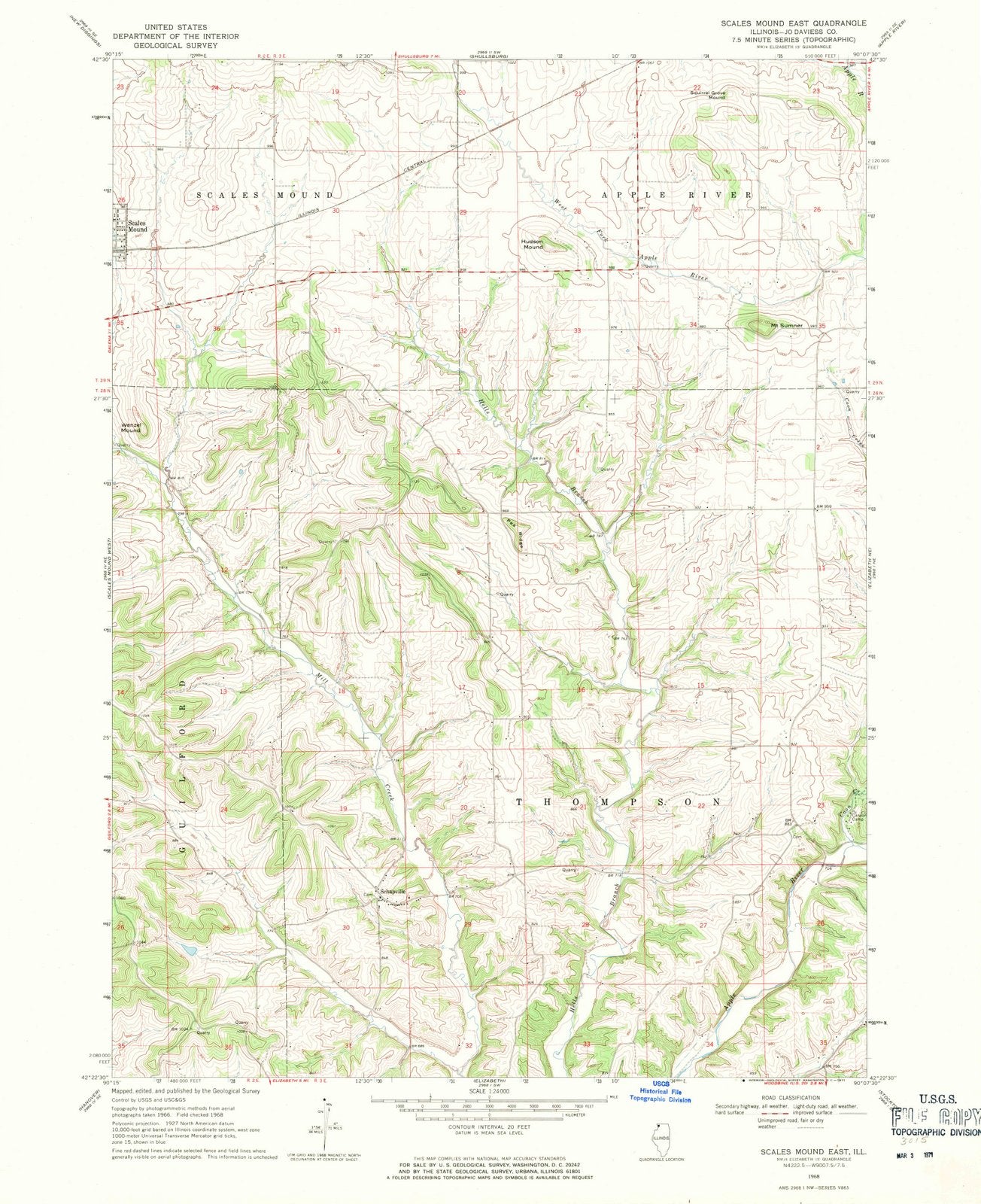 1968 Scales Mound East, IL Illinois USGS Topographic Map Historic
