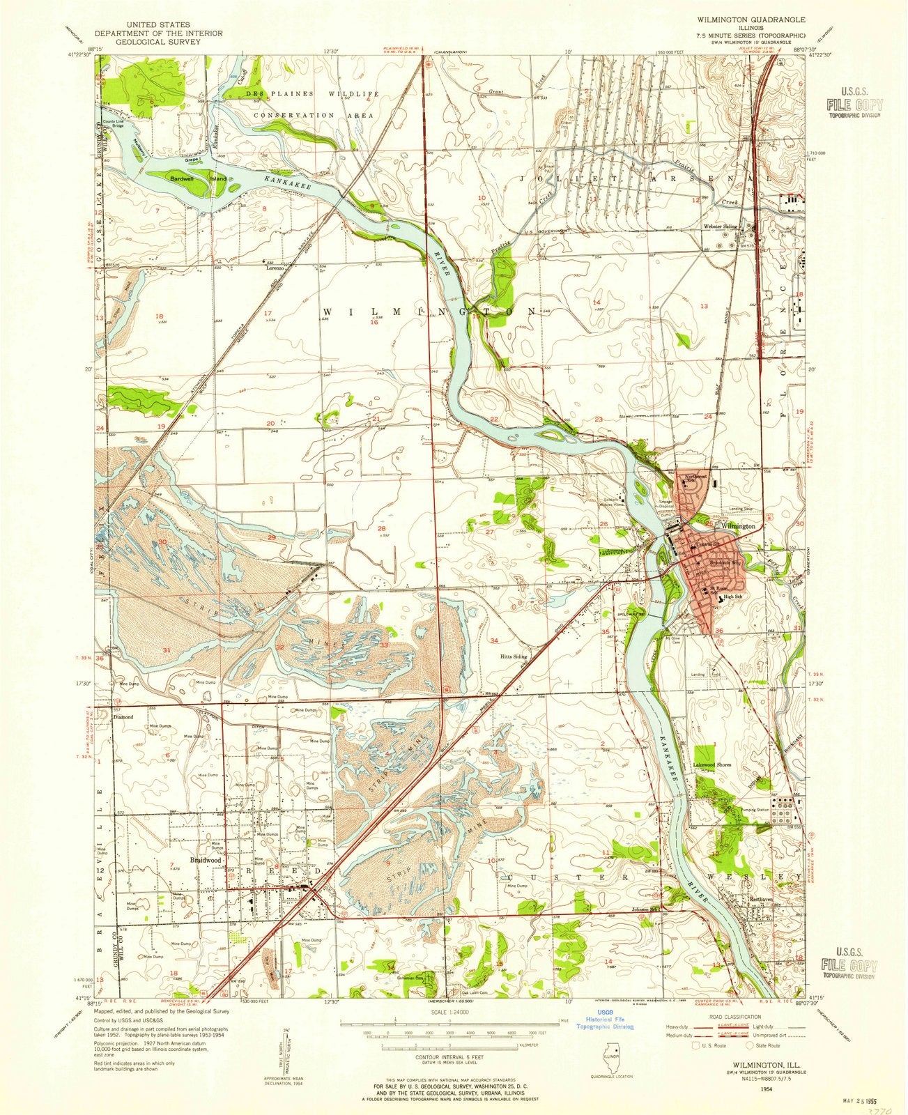 1954 Wilmington, IL - Illinois - USGS Topographic Map