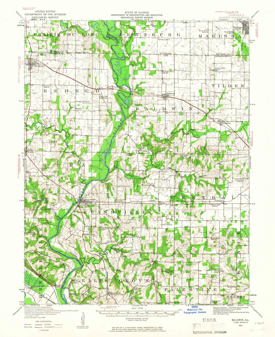 1912 Baldwin, IL - Illinois - USGS Topographic Map