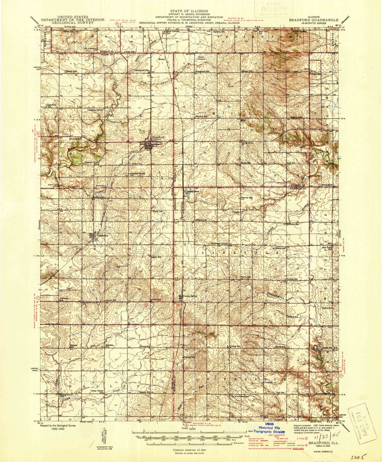 1945 Bradford, IL - Illinois - USGS Topographic Map