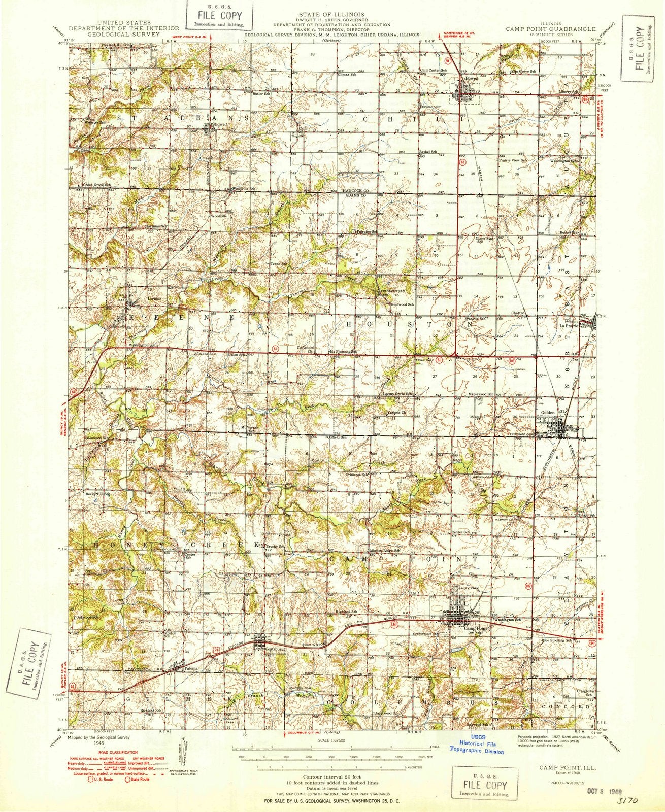1948 Camp Point, IL - Illinois - USGS Topographic Map