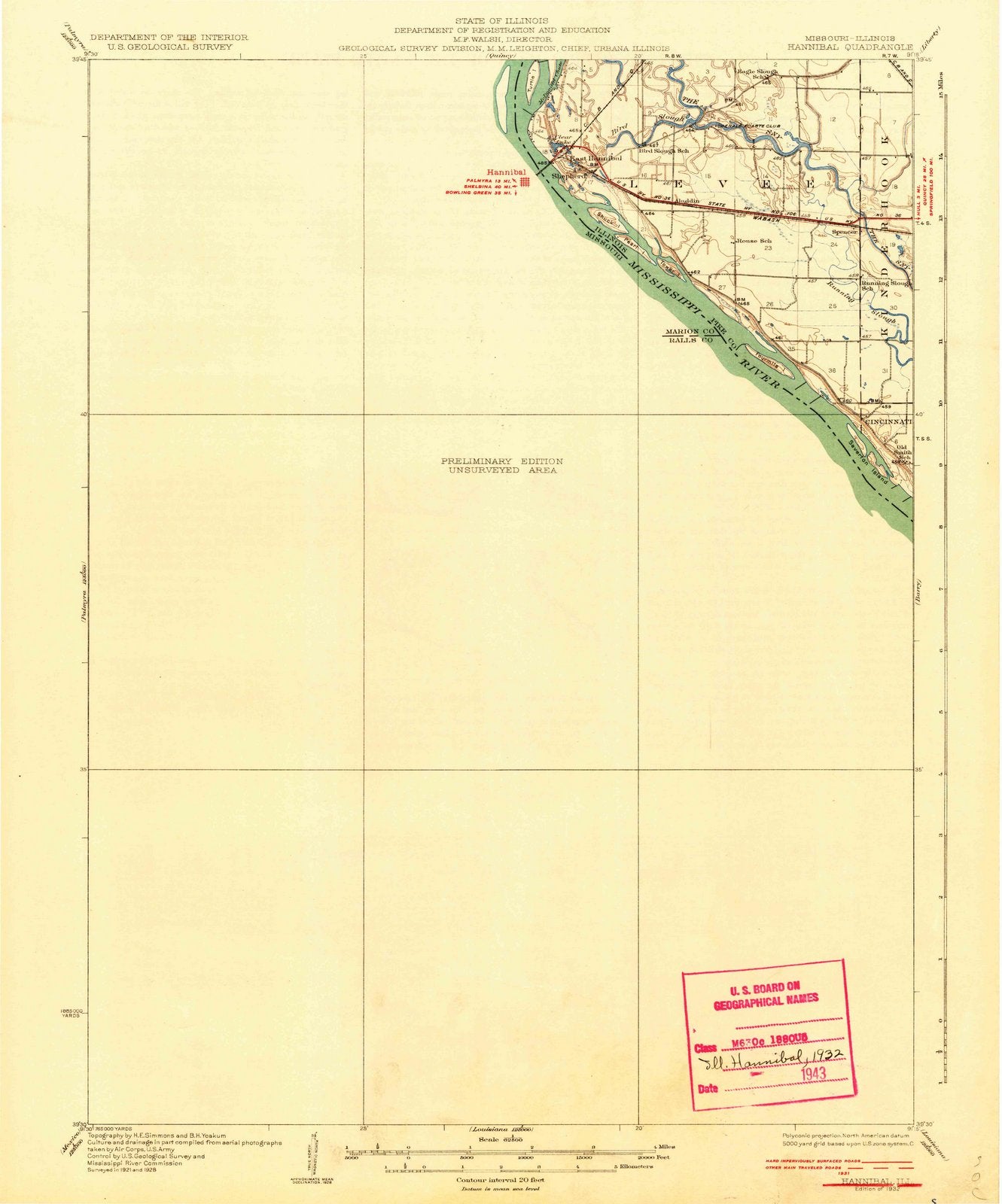 1932 Hannibal, MO - Missouri - USGS Topographic Map