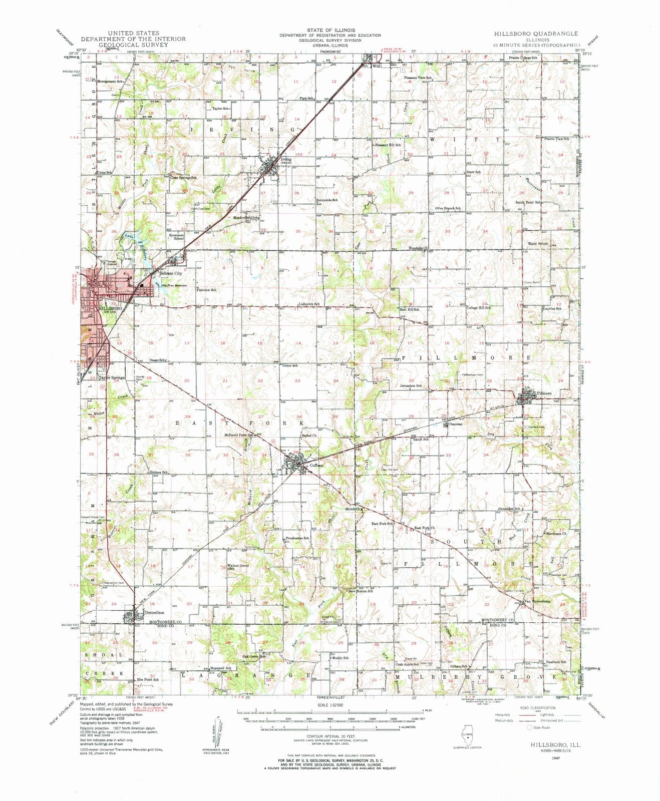 1947 Hillsboro, IL - Illinois - USGS Topographic Map