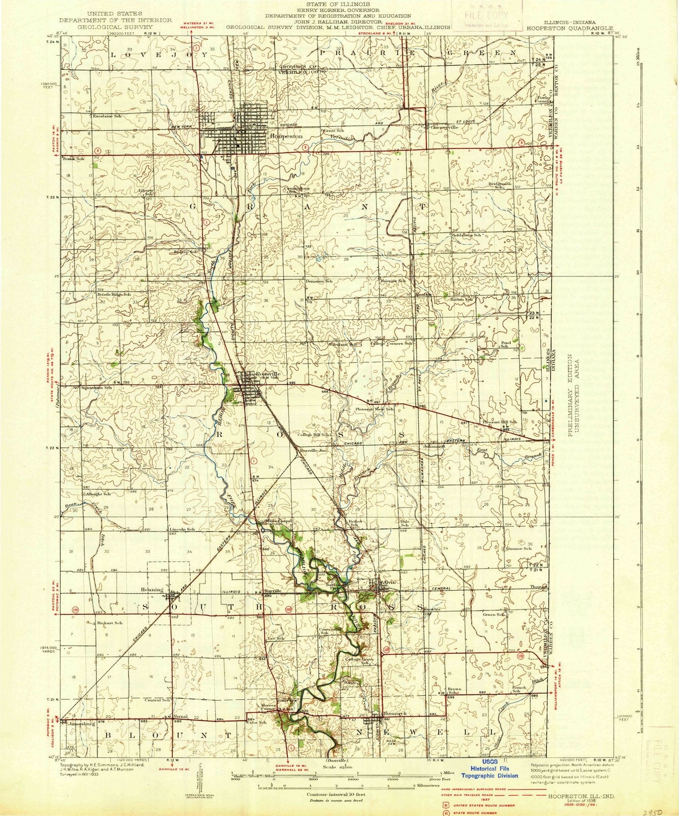 1938 Hoopeston, IL - Illinois - USGS Topographic Map
