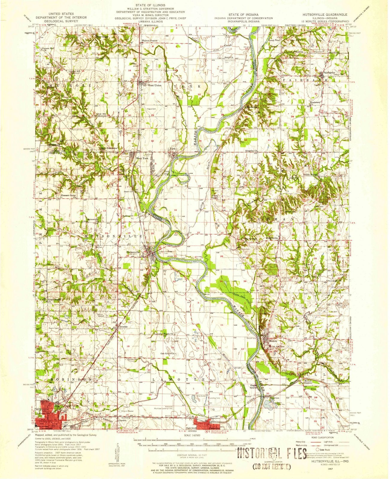 1957 Hutsonville, IL - Illinois - USGS Topographic Map