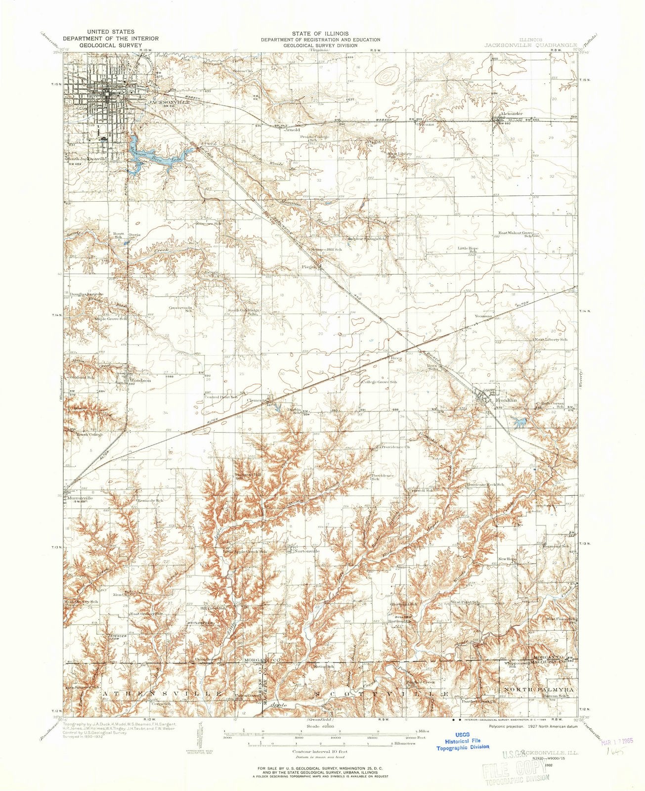 1932 Jacksonville, IL - Illinois - USGS Topographic Map