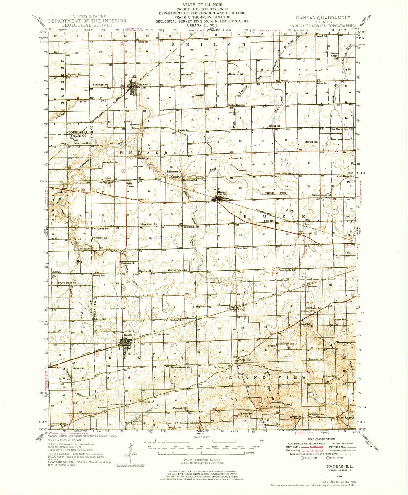 1946 Kansas, IL - Illinois - USGS Topographic Map