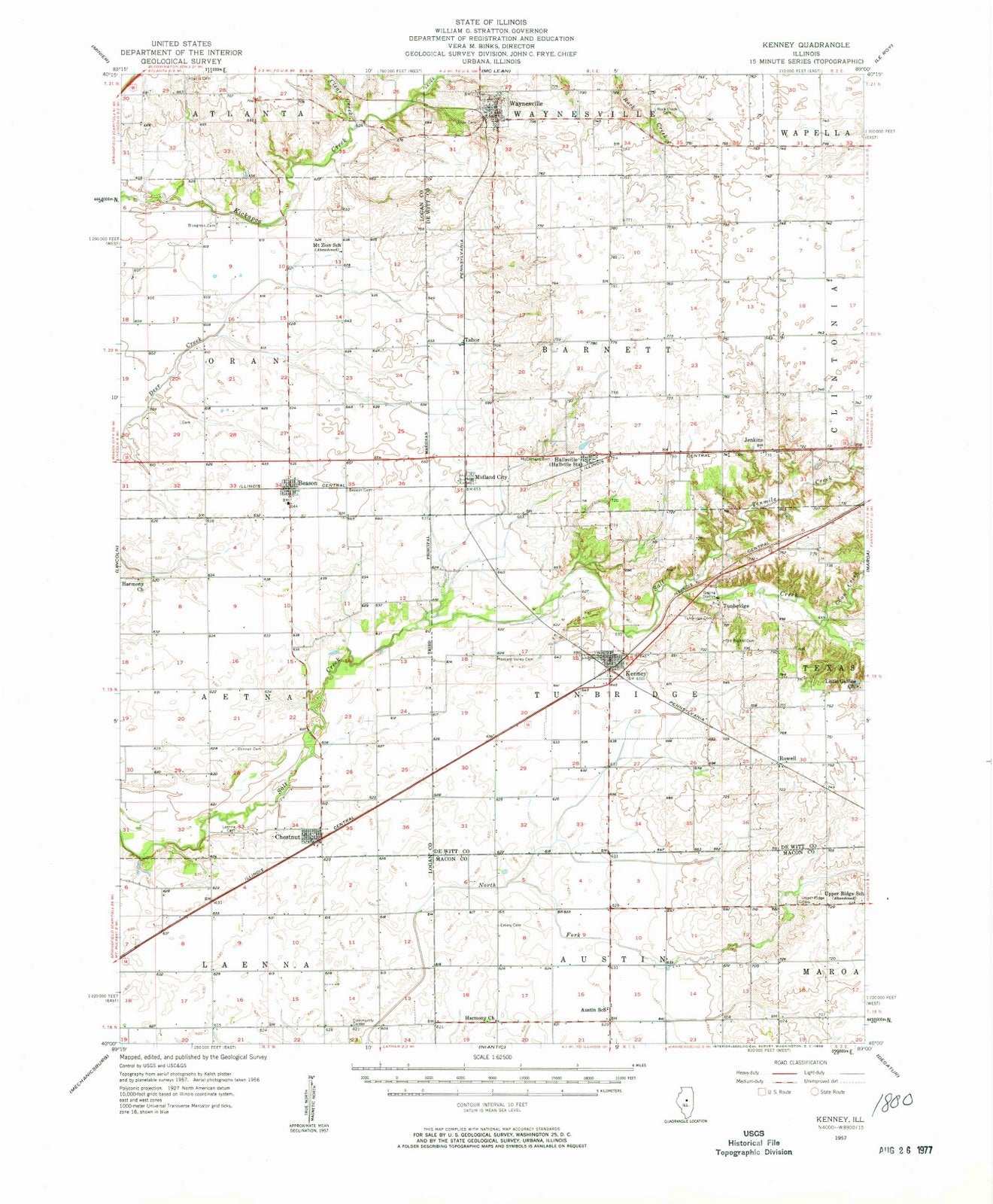 1957 Kenney, IL - Illinois - USGS Topographic Map
