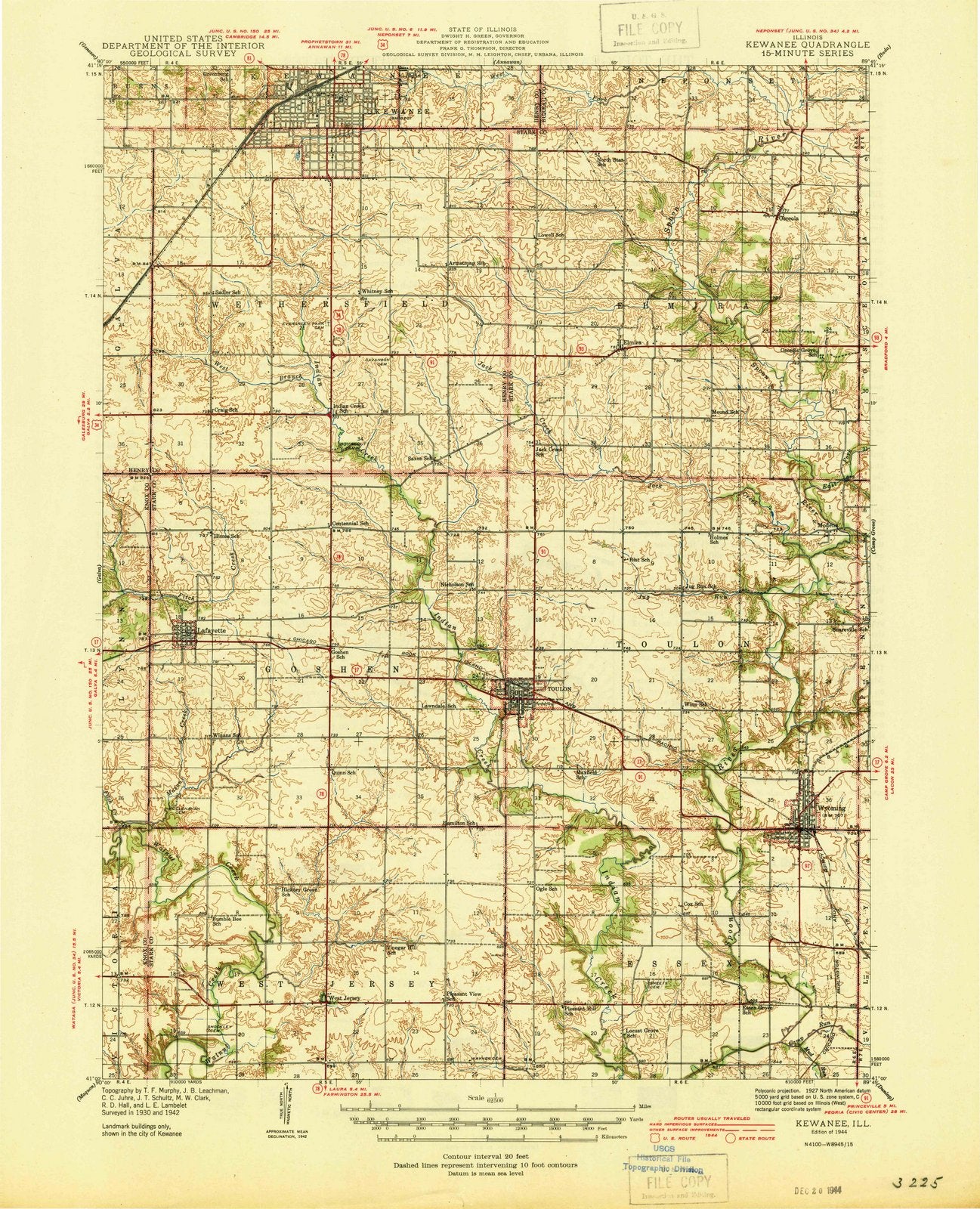 1944 Kewanee, IL - Illinois - USGS Topographic Map