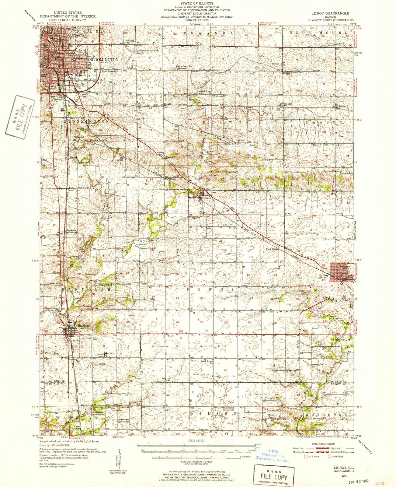 1951 Le Roy, IL - Illinois - USGS Topographic Map