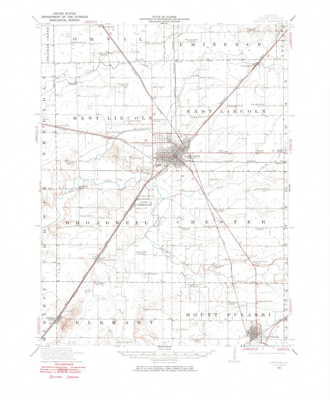 1911 Lincoln, IL - Illinois - USGS Topographic Map