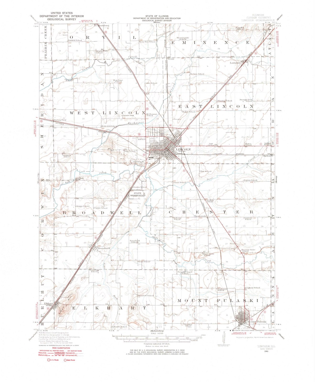1911 Lincoln, IL - Illinois - USGS Topographic Map