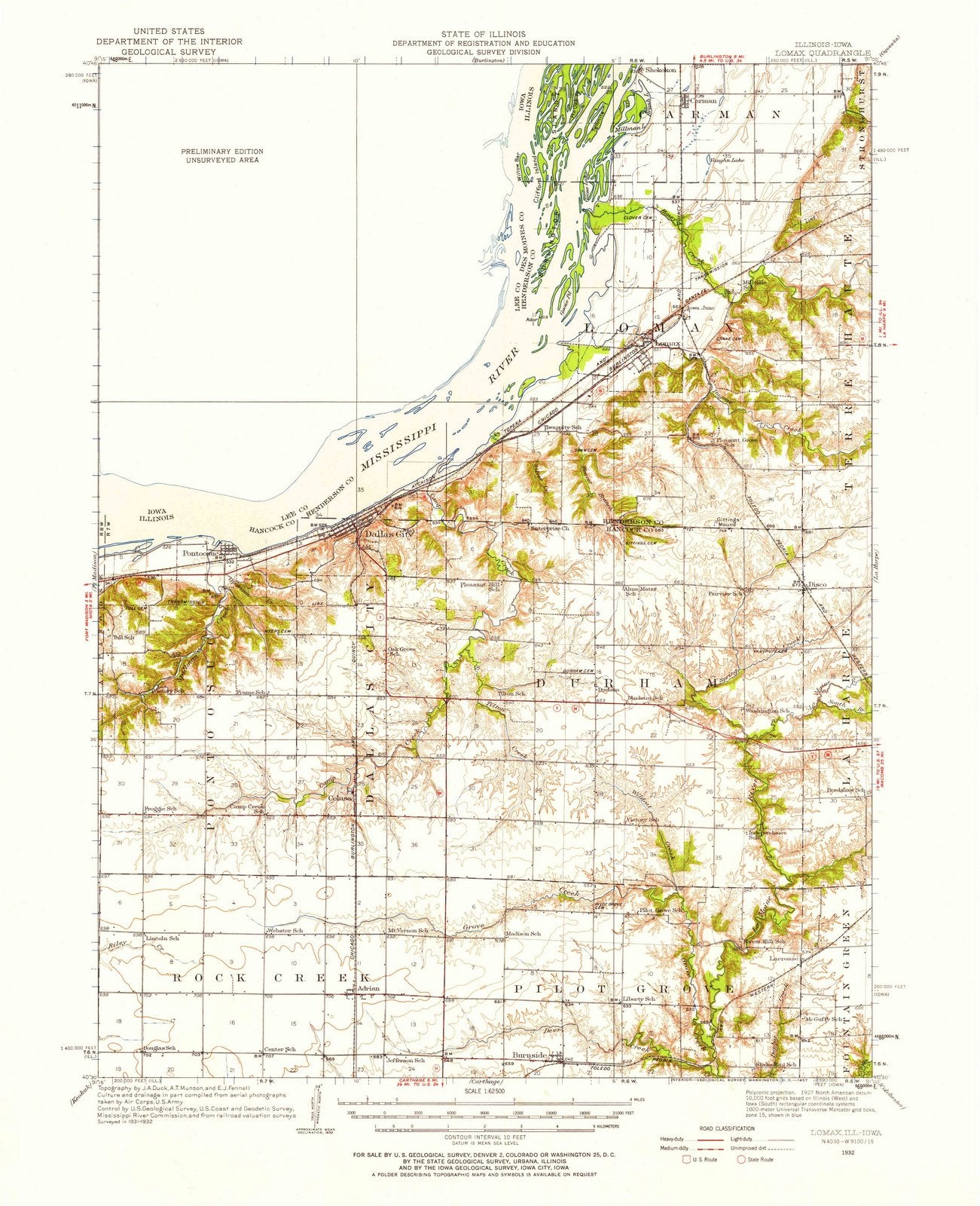 1932 Lomax, IL - Illinois - USGS Topographic Map