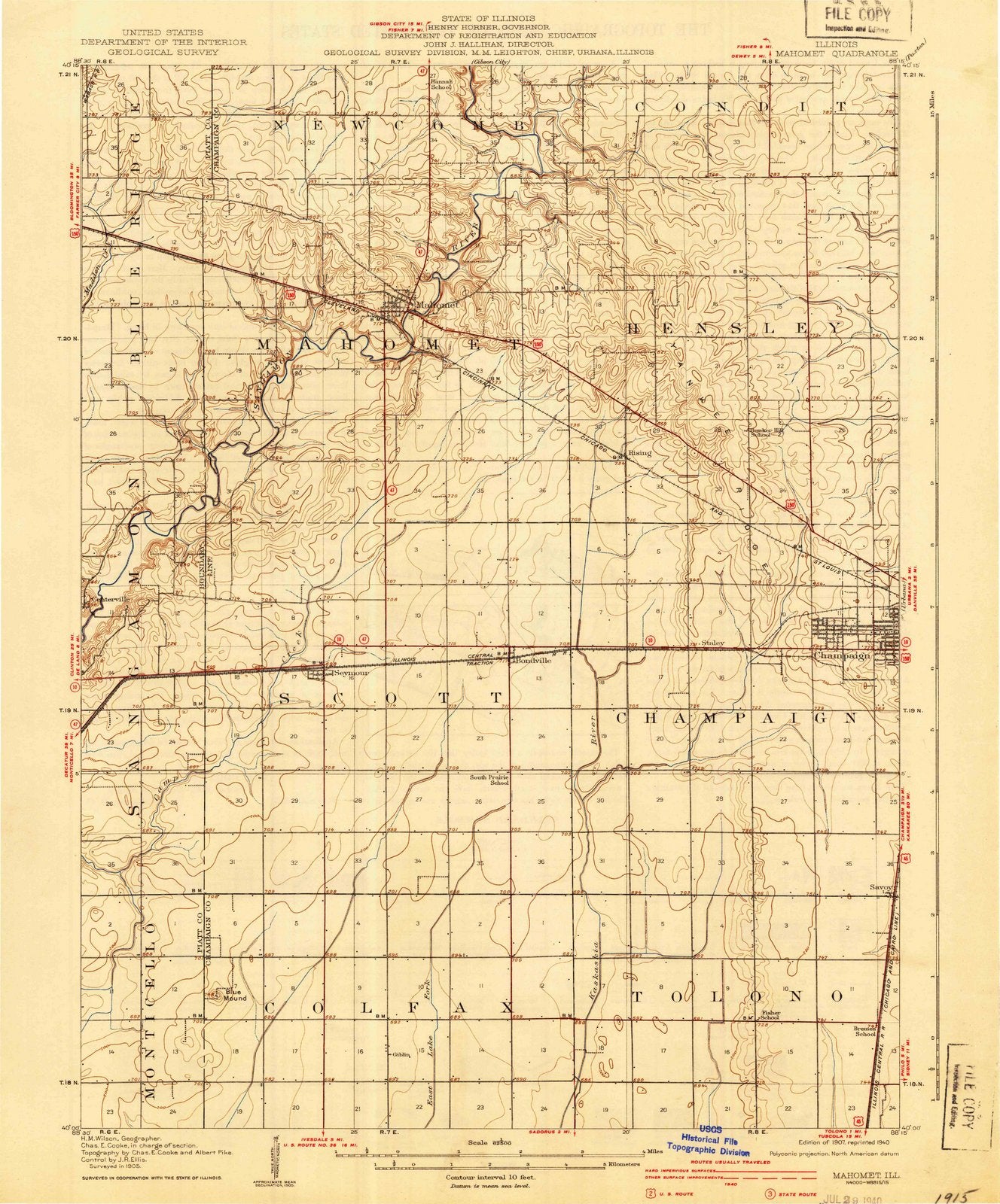 1907 Mahomet, IL - Illinois - USGS Topographic Map