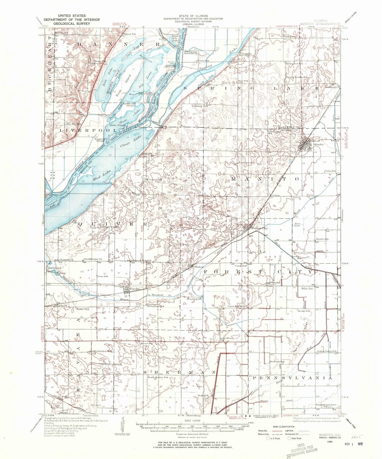 1929 Manito, IL - Illinois - USGS Topographic Map