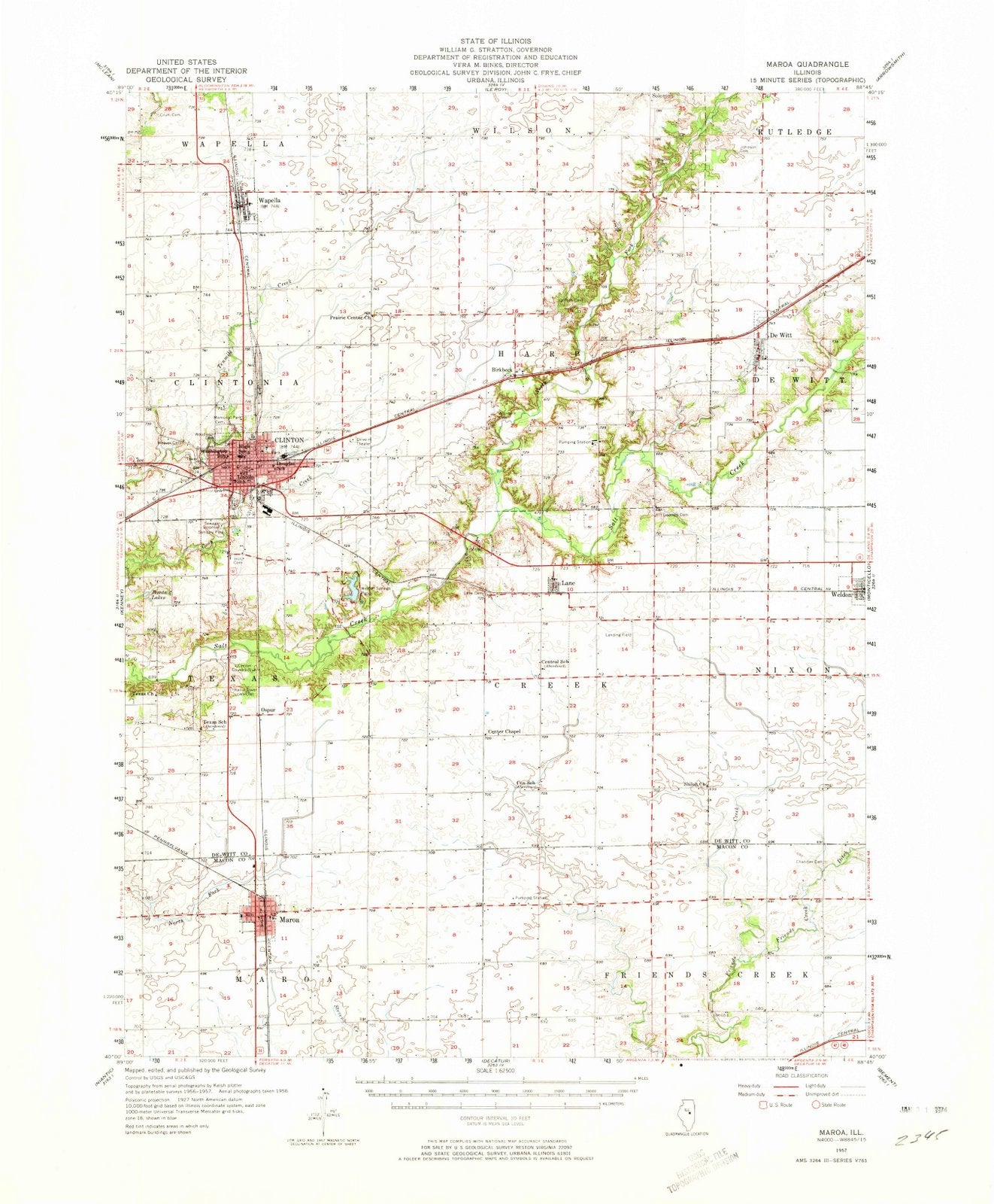 1957 Maroa, IL - Illinois - USGS Topographic Map