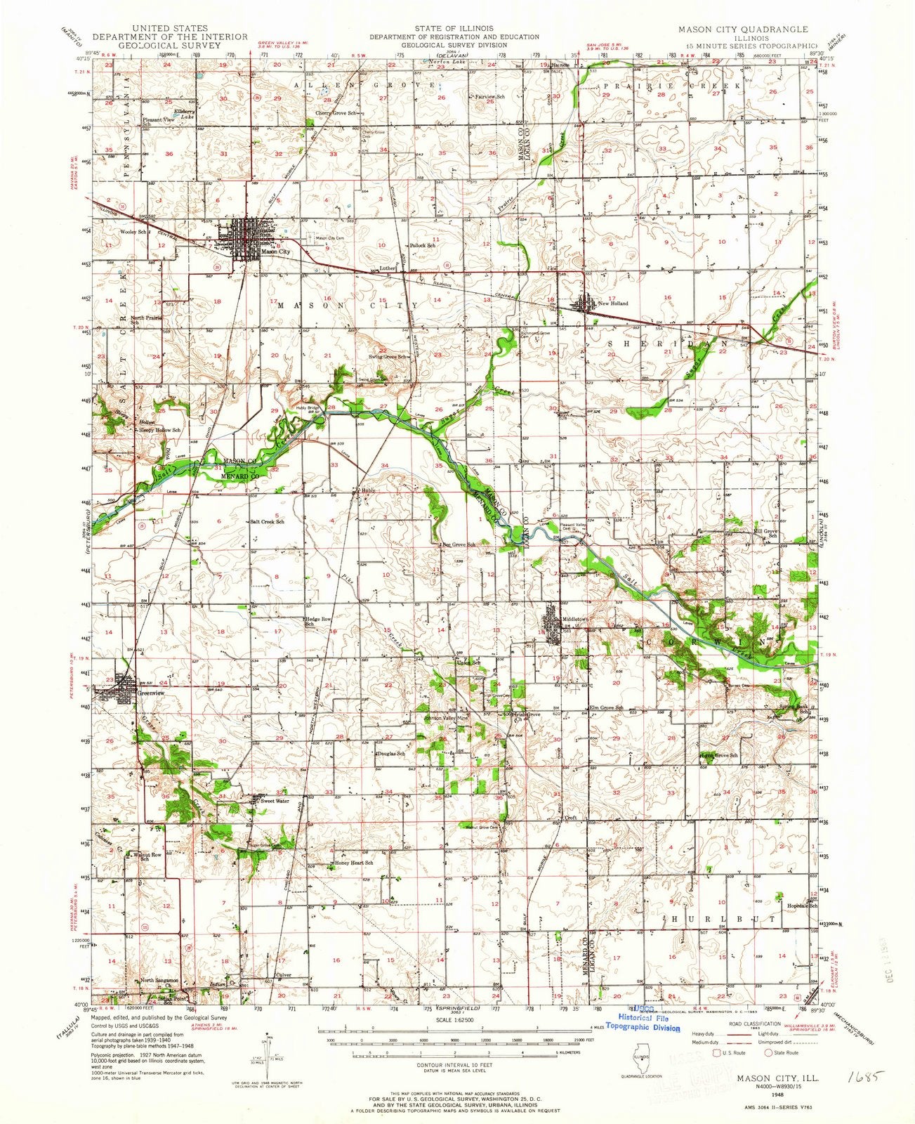 1948 Mason City, IL - Illinois - USGS Topographic Map