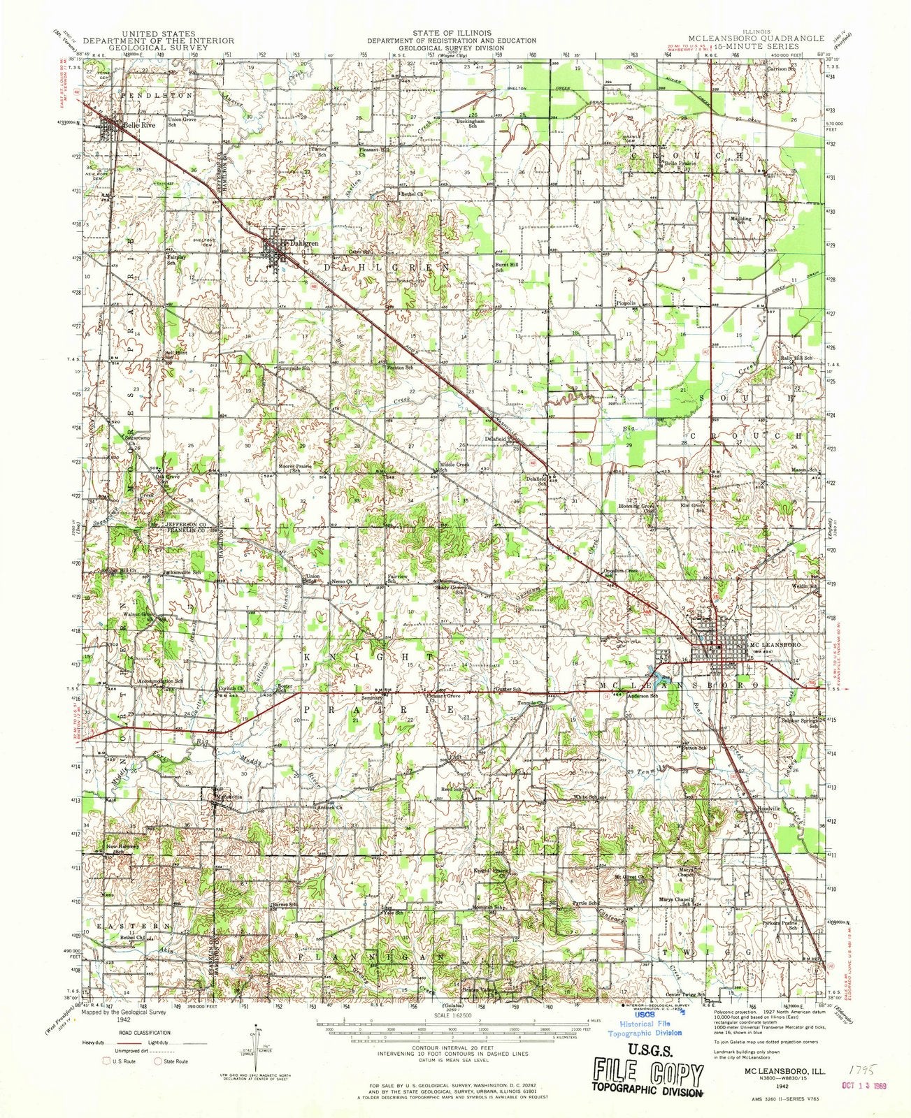 1942 McLeansboro, IL - Illinois - USGS Topographic Map