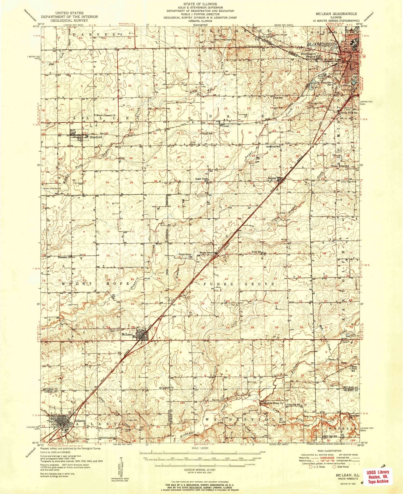 1951 McLean, IL - Illinois - USGS Topographic Map