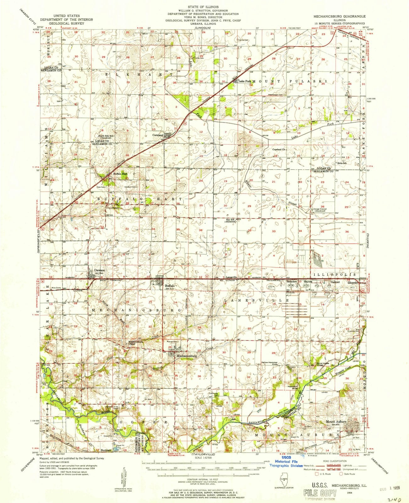 1954 Mechanicsburg, IL - Illinois - USGS Topographic Map