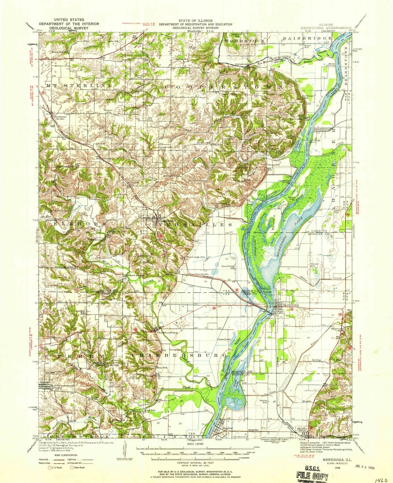 1928 Meredosia, IL - Illinois - USGS Topographic Map