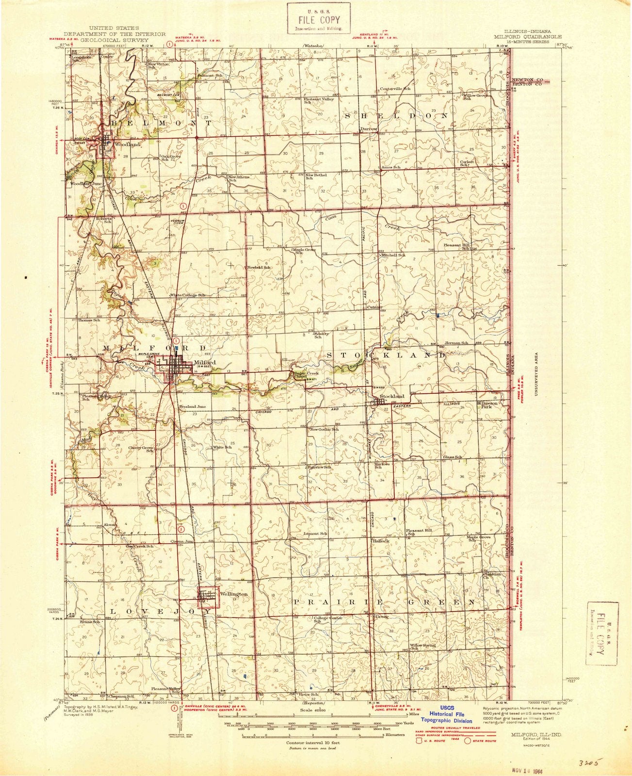 1944 Milford, IL - Illinois - USGS Topographic Map
