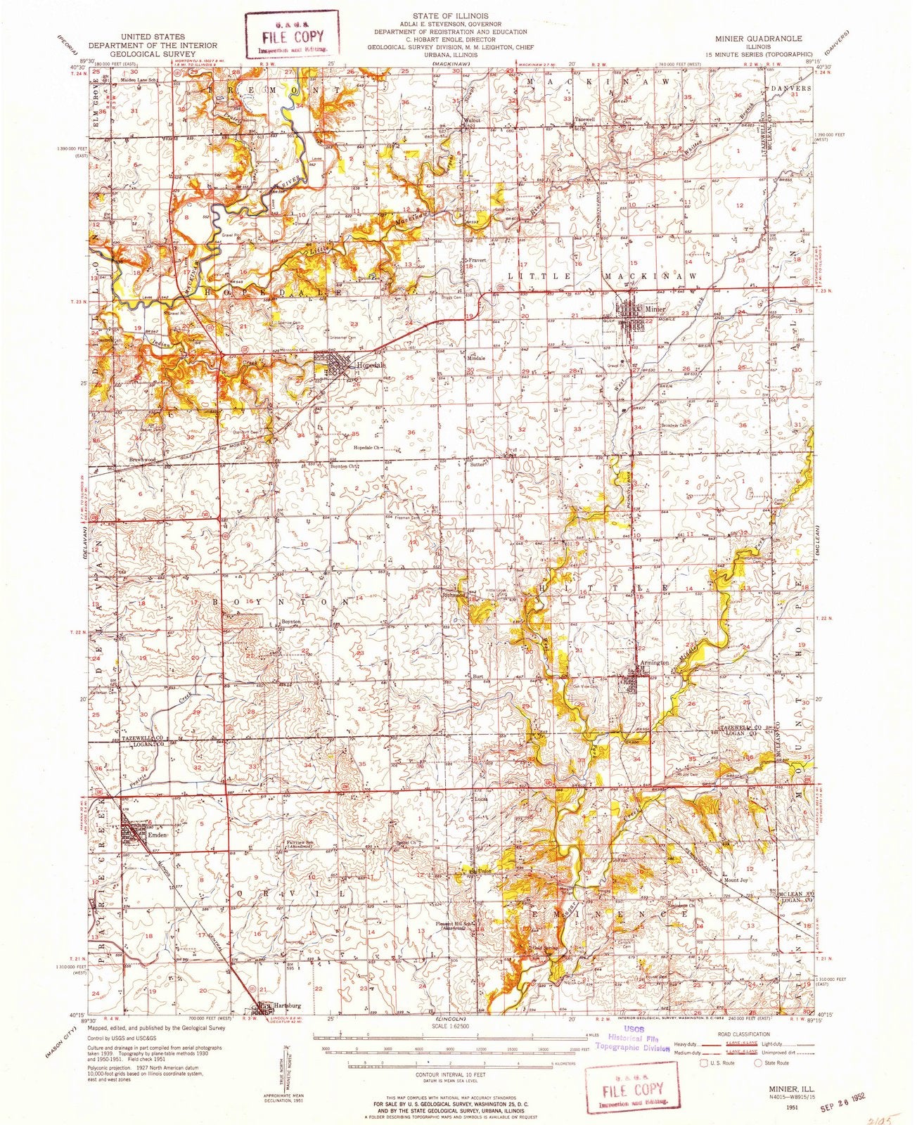 1951 Minier, IL - Illinois - USGS Topographic Map