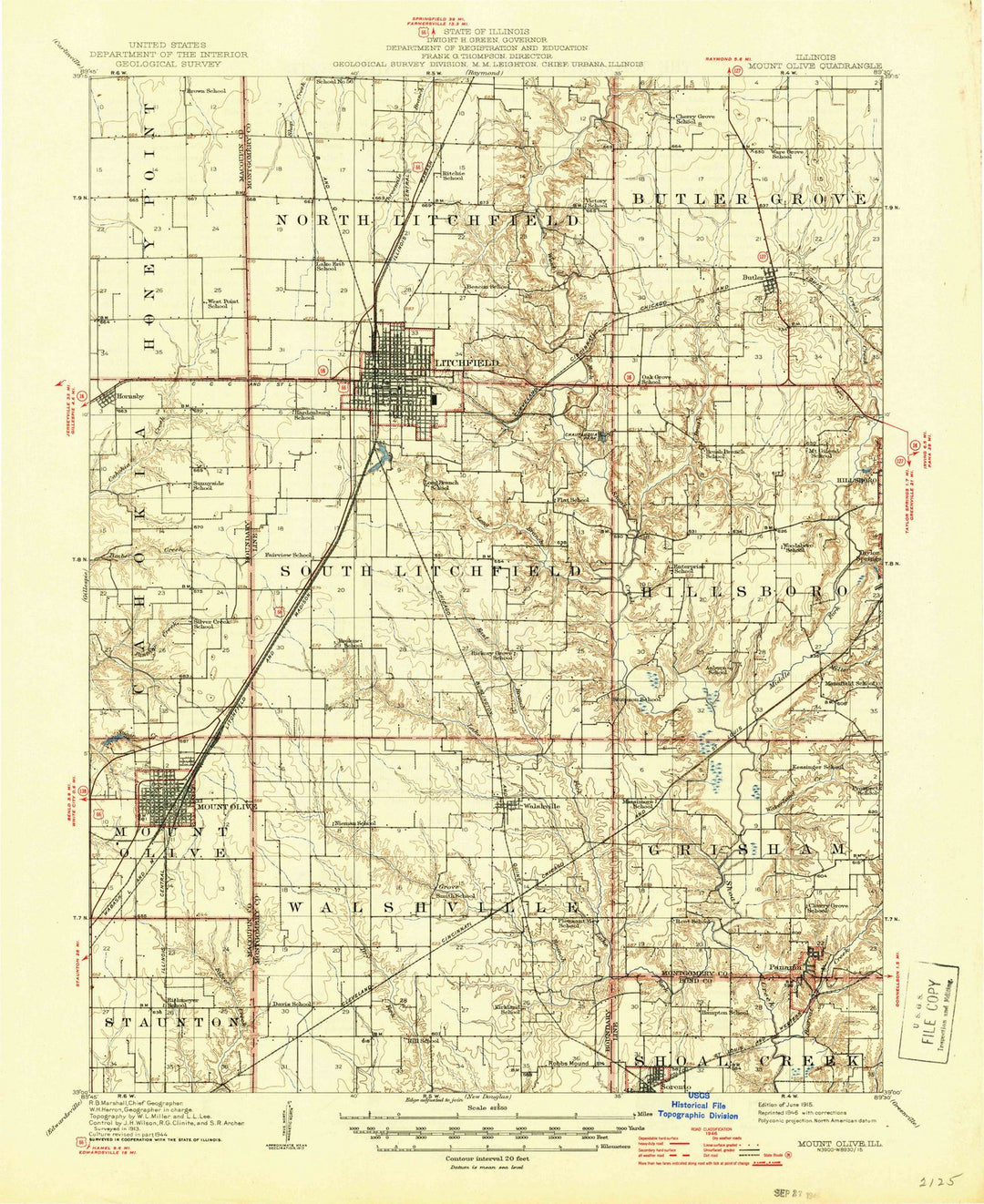 1915 Mount Olive, IL - Illinois - USGS Topographic Map