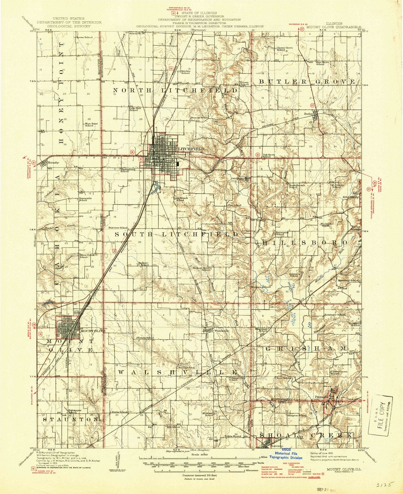 1915 Mount Olive, IL - Illinois - USGS Topographic Map